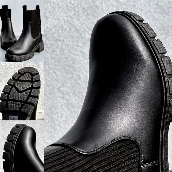 NEW Black Chunky Lug Sole Platform Elastic Cute Ankle Sock Boots Chelsea Bootie - Picture 8 of 12
